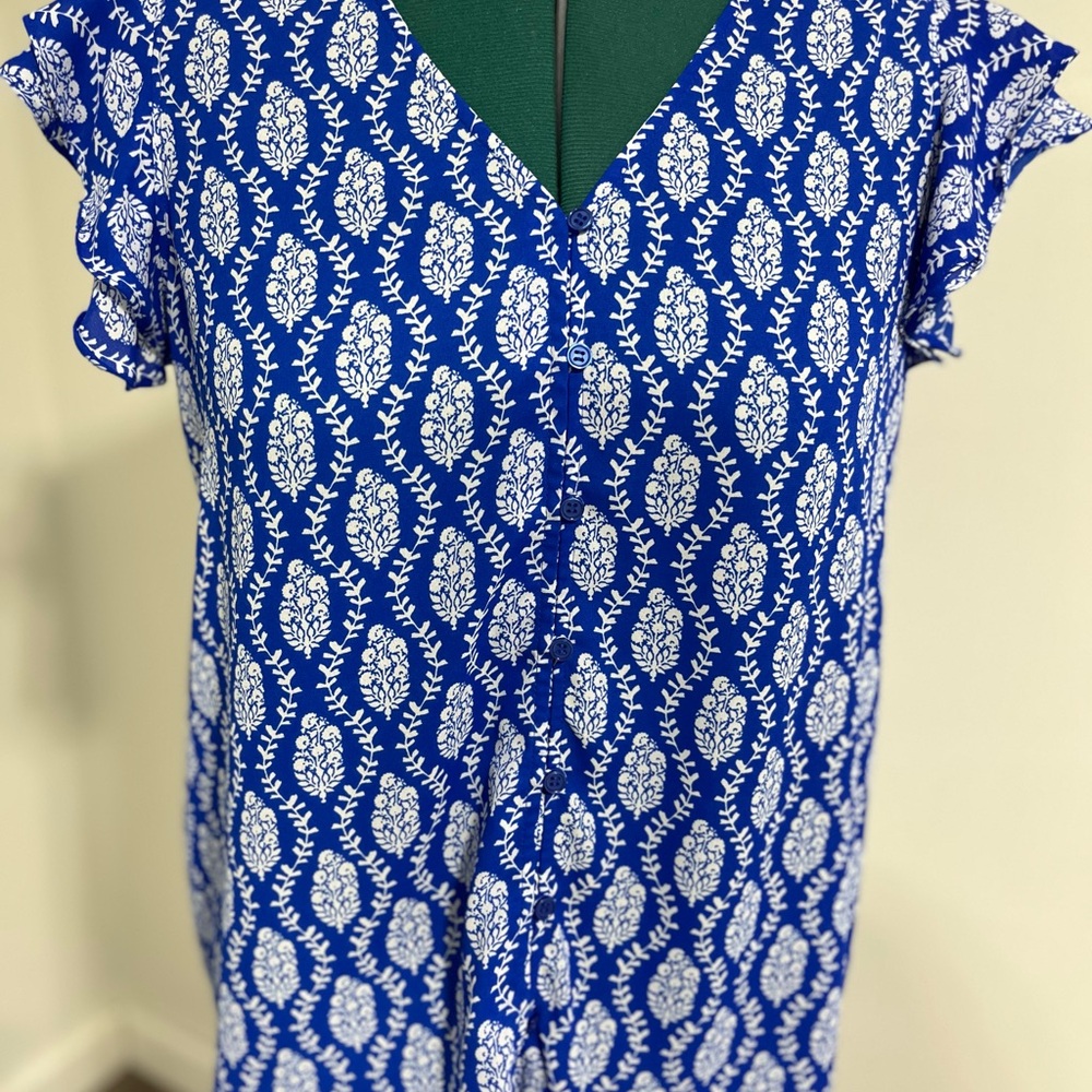 Pleione Royal Blue and White Blouse